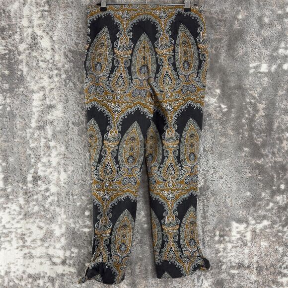 Free People Sz 6 Black & Gold Paisley Print High Rise Crop Pants Boho Artsy - Picture 4 of 11